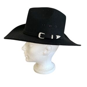 Australian By CLI Black Cowboy Hat Size 54 Buckle Band 5X Wool Felt Vintage